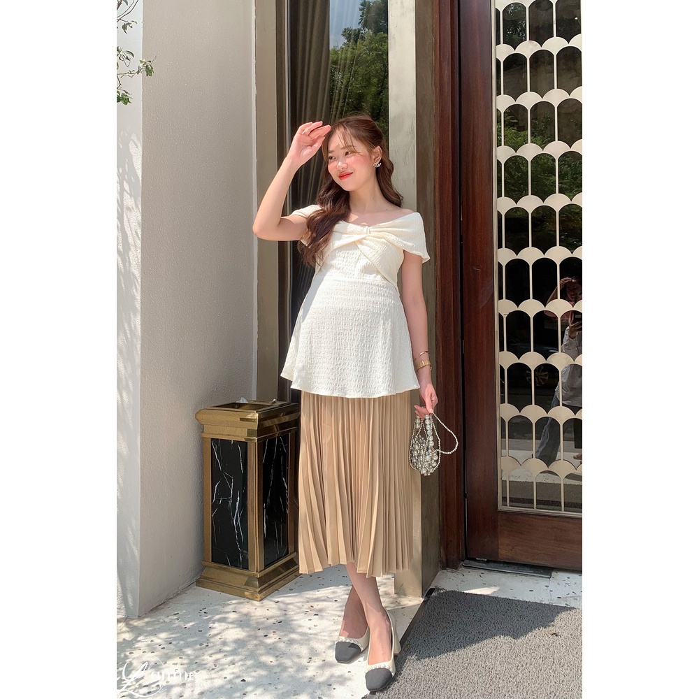 [NEW ARRIVAL] Chân váy bầu công sở dài xếp li quạt có chun rút điều chỉnh vòng bụng thoải mái thiết kế bởi L'amme