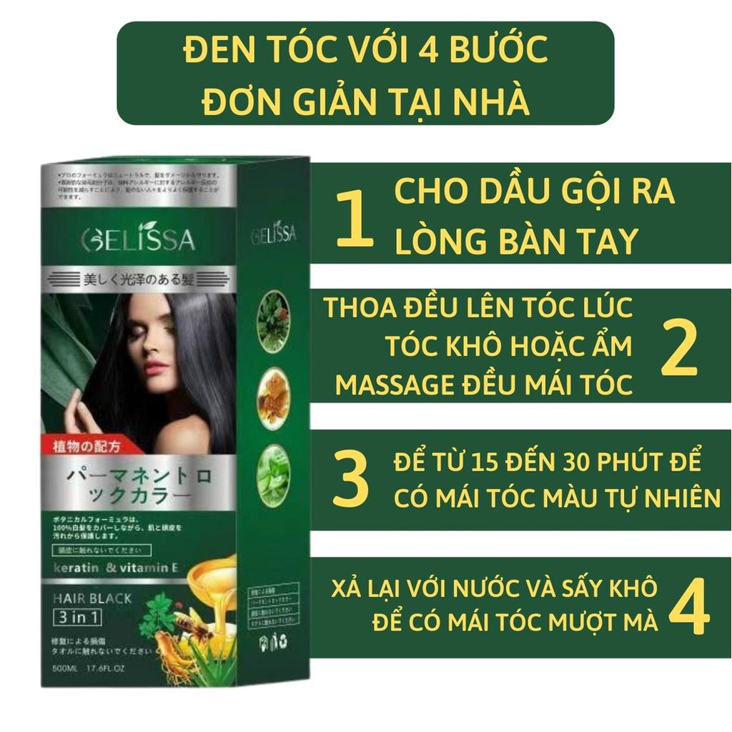 Dầu gội phủ bạc GELISSA 500ml Nhật Bản - Dầu gội nhuộm tóc đen, nhuộm tóc nâu thảo dược tự nhiên an toàn GOT STORE
