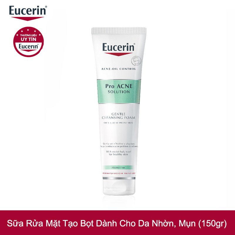Eucerin Sữa rửa mặt tạo bọt cho da nhờn mụn ProAcne Cleansing Foam 150g