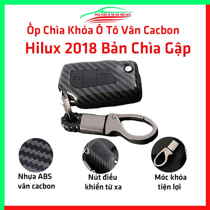 Ốp khóa cacbon HILUX 2018 Bản Chìa Gập kèm móc khóa