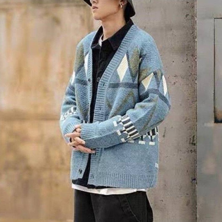 Áo Khoác Cardigan Dệt Kim Cổ Chữ v Dáng Rộng Thời Trang Nhật Hàn Cho Nam