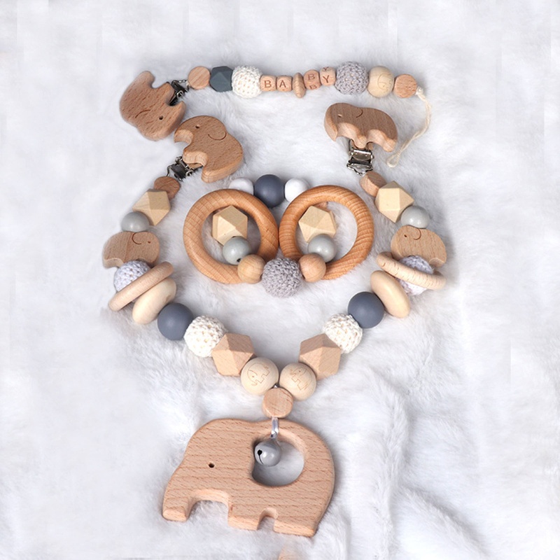 Set 3 Dây Đeo Núm Vú Giả Gắn Xe Đẩy Em Bé Hình Chú Voi Dễ Thương