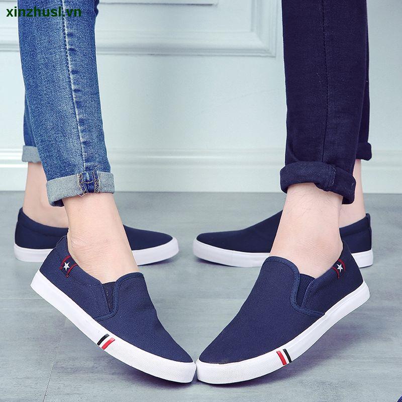 Giày lười vải canvas khử mùi màu trắng thời trang mùa hè phong cách Hàn Quốc cho nam nữ