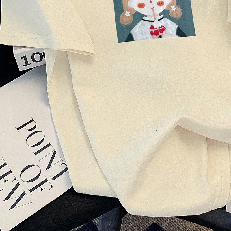 Áo Thun HIIXIIVI 100% cotton Tay Ngắn Cổ Tròn In Hình Hoàng Hôn Thời Trang Mùa Hè Phong Cách Hàn Quốc Cho Nữ 2022