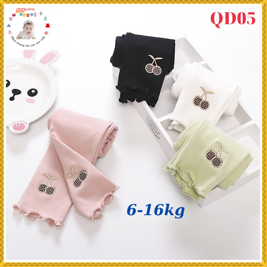 Quần legging  bé gái thêu quả cherry size 6-16kg QD05