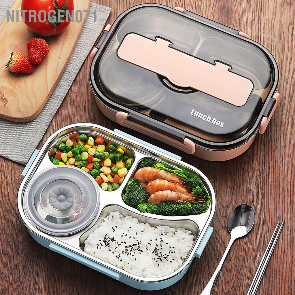 Nitrogen071 Hộp cơm giữ nhiệt - Hộp đựng cơm văn phòng inox 304 - 4 ngăn Di động chống rò rỉ cho Văn phòng Trường học