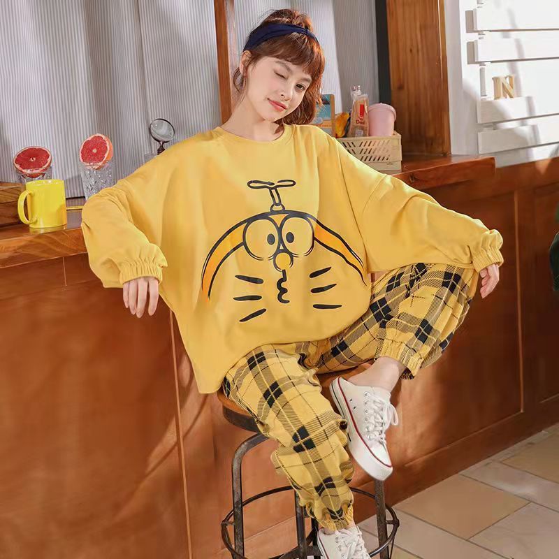 Bộ Đồ Ngủ Tay Dài Plus Size Phong Cách Hàn Quốc Cho Nữ