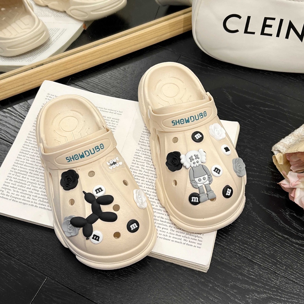 Dép Sandal Xỏ Ngón Đế Dày Hở Ngón Chống Trượt Phong Cách Mới diy Cho Nữ @ -