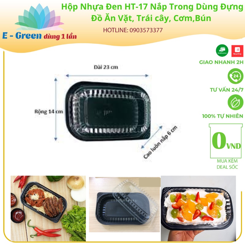 Lốc 10 Hộp HT-17 Đựng Thức Ăn Nhựa Dùng Một Lần, hộp đựng cơm văn phòng an toàn tiện lợi-Egreen Dùng 1 Lần