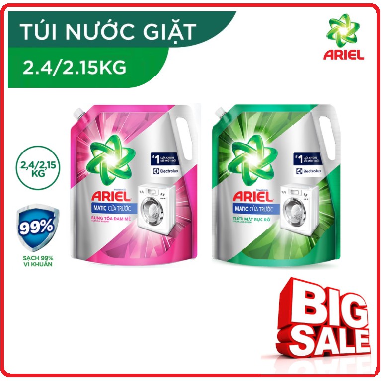 Nước Giặt ARIEL MATIC Cửa Trước Túi 2,4Kg/2,15Kg