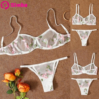 Bộ 2 mảnh đồ lót ren hoa không chống sốc gọng thép thời trang quyến rũ