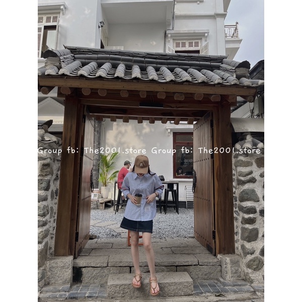 THE2001STORE | Áo somi thombrowne nữ kẻ xanh phong cách Hàn Quốc | BigBuy360 - bigbuy360.vn