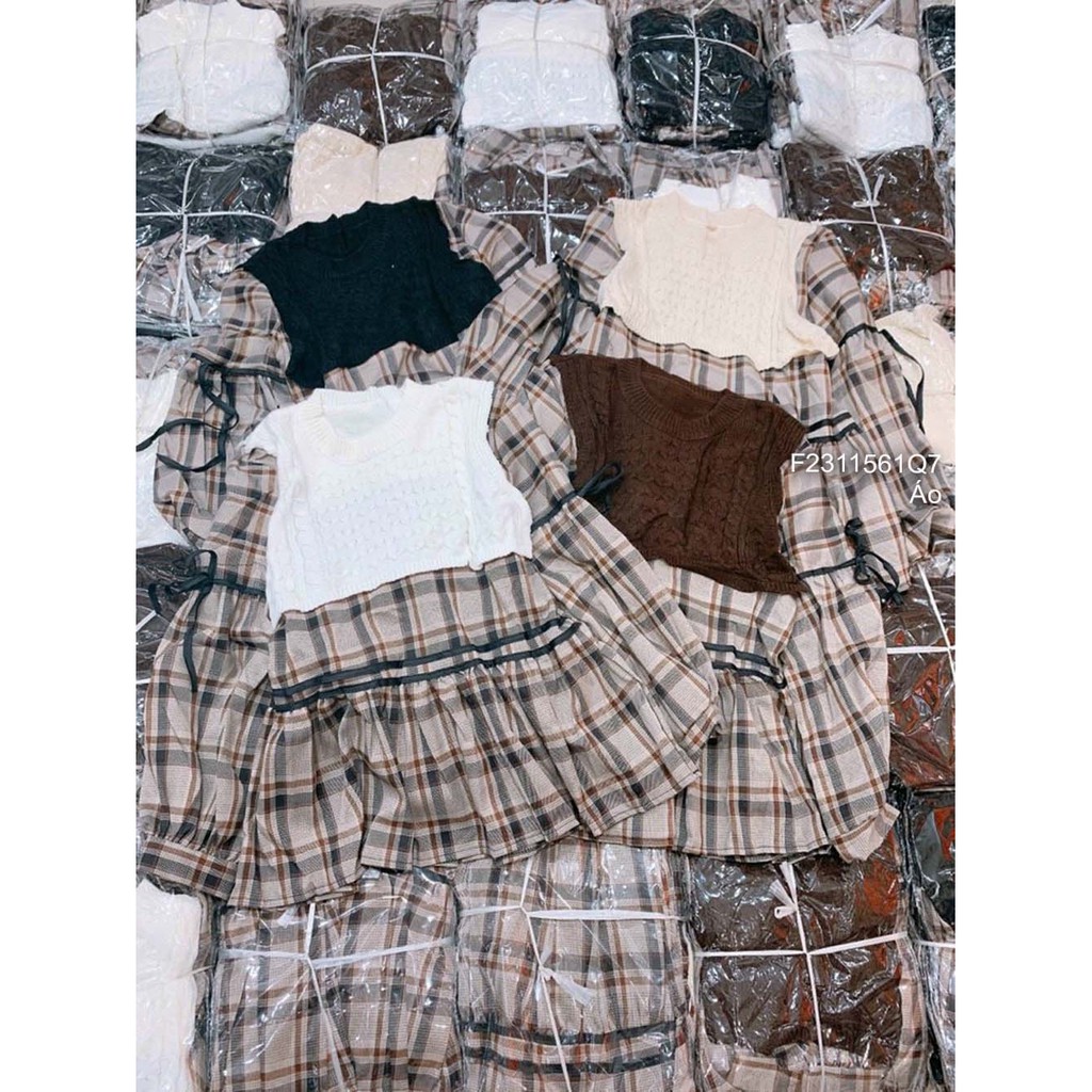 Áo babydoll họa tiết caro phối len form rộng tay dài thắt nơ! | BigBuy360 - bigbuy360.vn