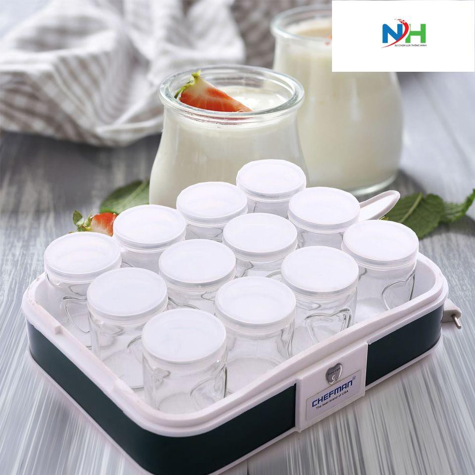 [Freeship Extra] Máy làm sữa chua Chefman 12 cốc thủy tinh BH 2 năm