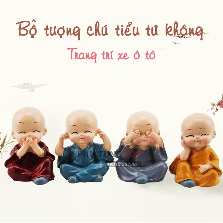 Bộ tượng chú tiểu tứ không để taplo ô tô trang trí nhà bàn làm việc cực đẹp