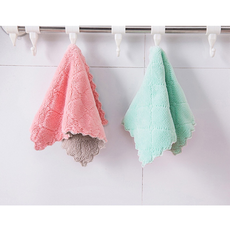 Set 5 Khăn Lau Chén Đĩa Hai Lớp Thấm Hút Nước Chống Dính Dầu Tiện Lợi