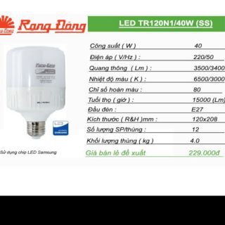 Bóng led Bulb trụ 40W Rạng Đông - Bảo hành 1 đổi 1