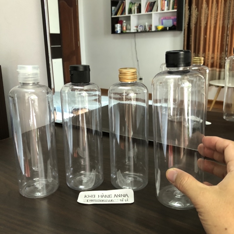 Chai pet 500ml nắp bật Đen/ trong - Bình Nhựa lớn Trong/ Xanh lá / Nâu nắp Vặn Nhôm
