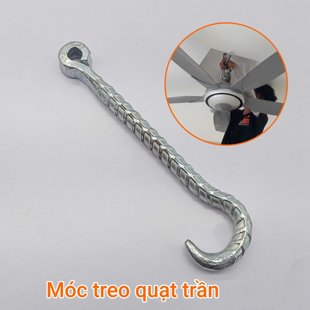 Móc treo quạt trần, treo đèn chùm dài 20cm - Chất liệu thép xoắn (không đế)