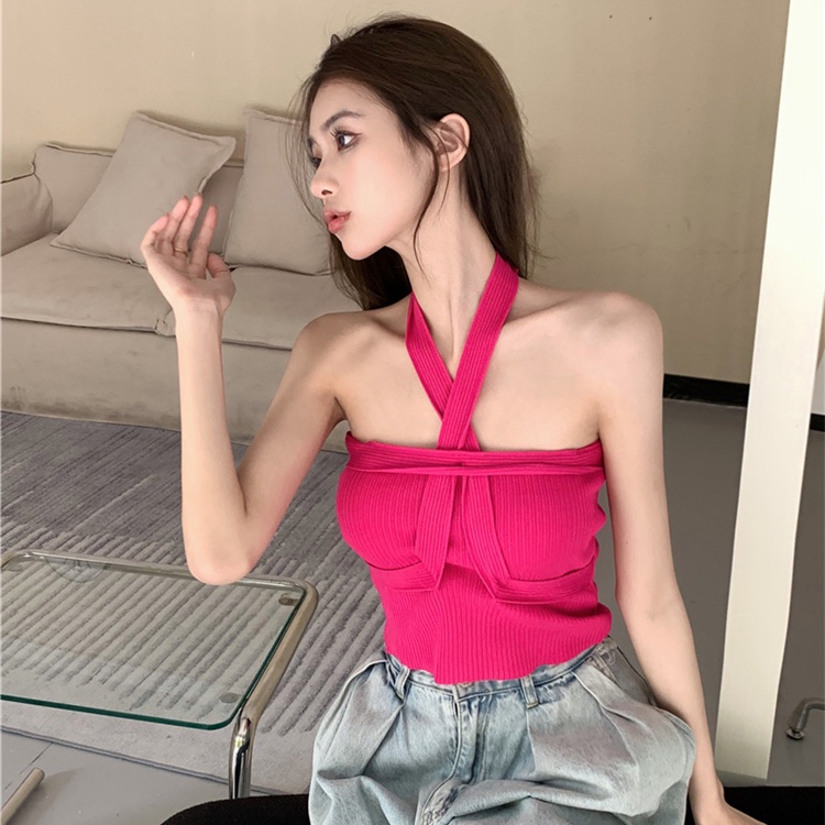 Áo Hai Dây Dáng Ngắn Màu Hồng Thời Trang Mùa Hè 2022 Mới Cho Nữ