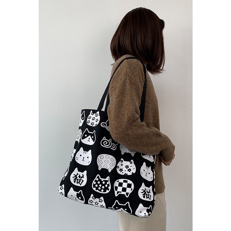 Túi Đeo Vai Bằng Vải Canvas Sức Chứa Lớn Phong Cách Nhật Bản Dễ Phối Đồ Cho Nữ