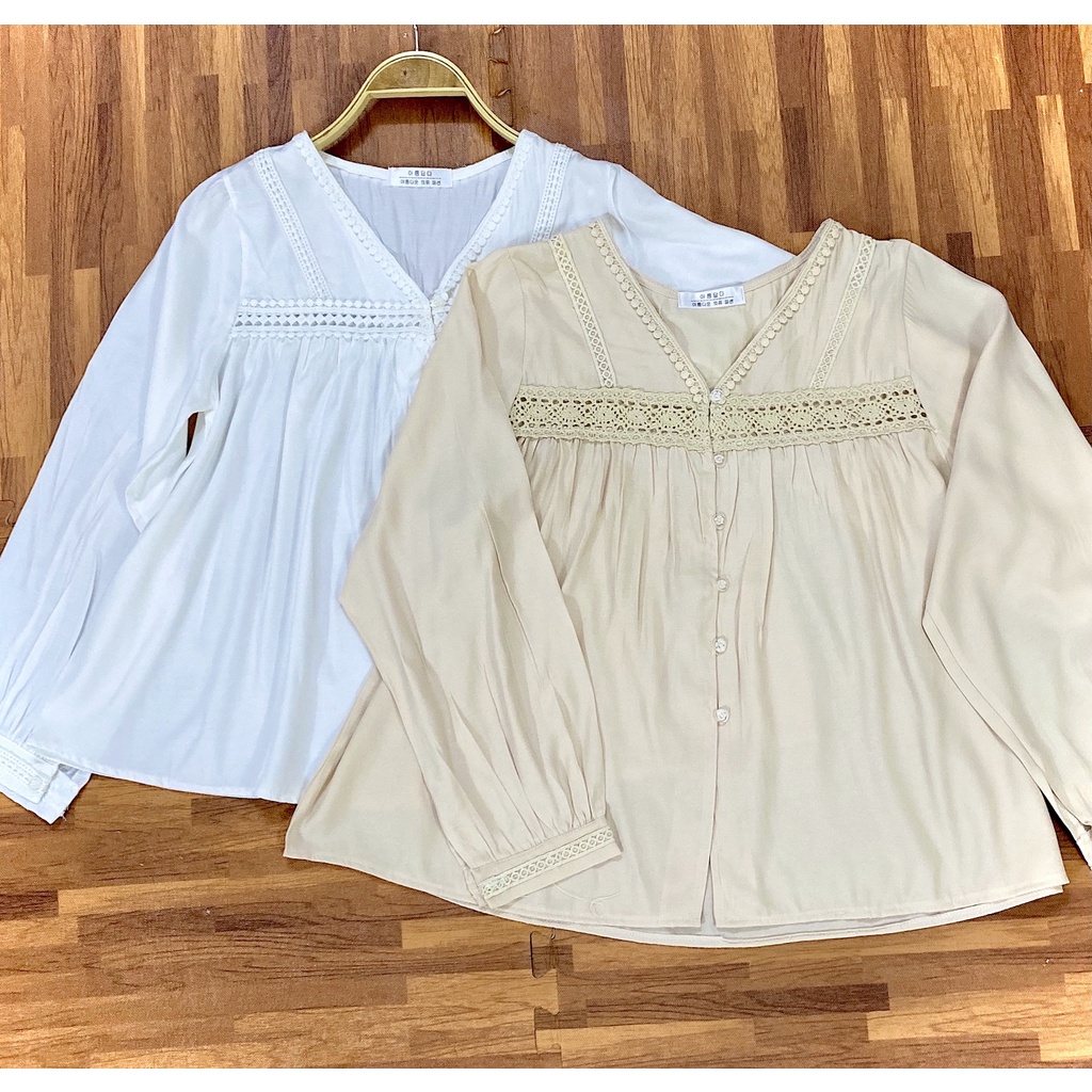 áo babydoll kaca tiểu thư  tay dài cổ V  A 203 freeship | BigBuy360 - bigbuy360.vn