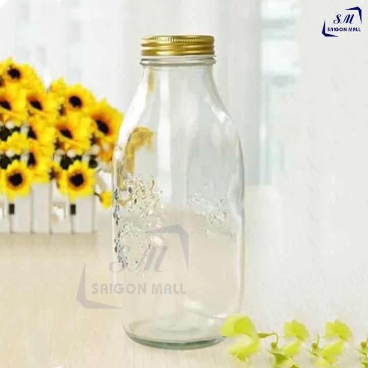 Chai thủy tinh lớn 1000ml MASON, chai thủy tinh 1 lít nắp thiếc đựng nước....