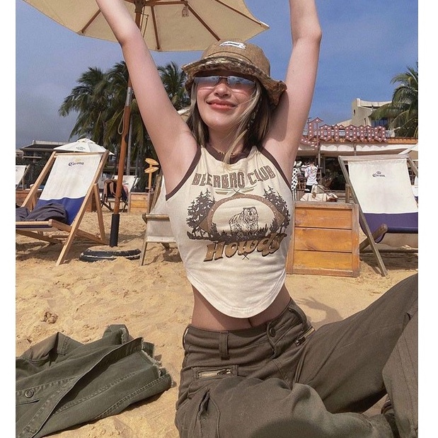 QKOOLE Áo croptop  không tay phong cách cổ điển Hàn Quốc quyến rũ cho nữ