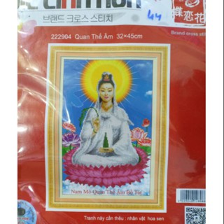 Tranh thêu chữ thập phật quan âm bồ tát kt 32*45cm(hình thật)