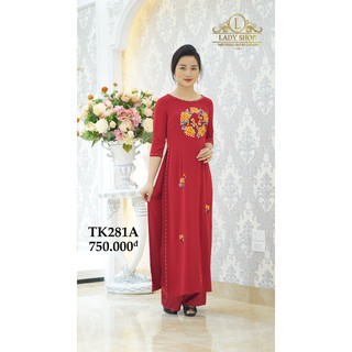 Áo dài trung niên thời trang quý bà cao cấp - Ladyshop - Áo dài tím nhạt thêu hoa ngực viền hạt TK281