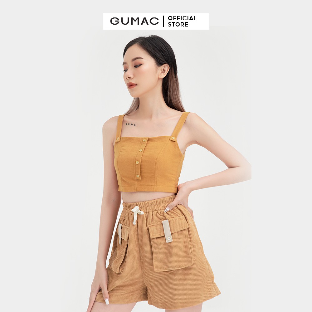 [Mã WABRGU72 giảm 10% tối đa 50k đơn 250k] Quần short nữ phối túi hộp GUMAC màu nâu đủ size, phong cách năng động QB427