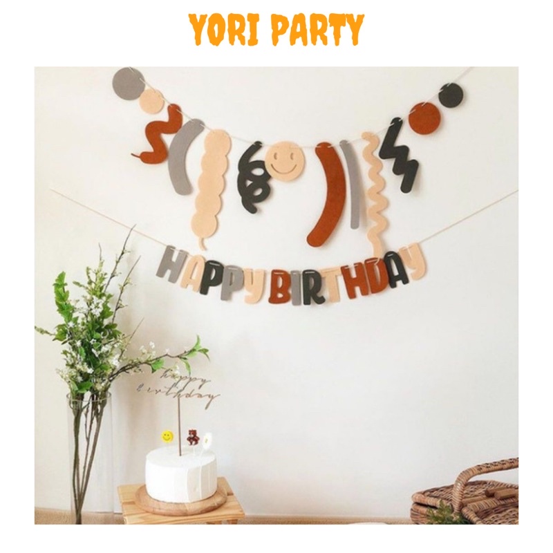 Dây Cờ Happy Birthday Nâu Trang Trí Sinh Nhật Phong Cách Hàn Quốc - Yori Party