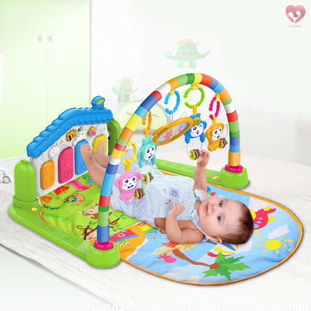 🎀2 in 1 Baby Kick and Play Piano Gym Mat Rack Newborn Music Fitness Rack Rattle Toy Play Crawling Mat Early Educational Toy for 0~36 Months Old Babies