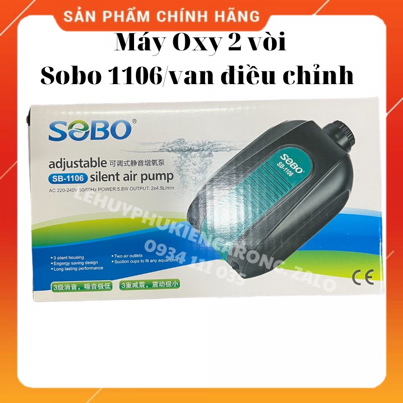 Máy Sủi Oxy Bể Cá SOBO SB-2800, SB-1102 1 vòi và SB-1106 2 vòi chạy siêu êm (chọn combo kèm phụ kiện dây+quả sủi)