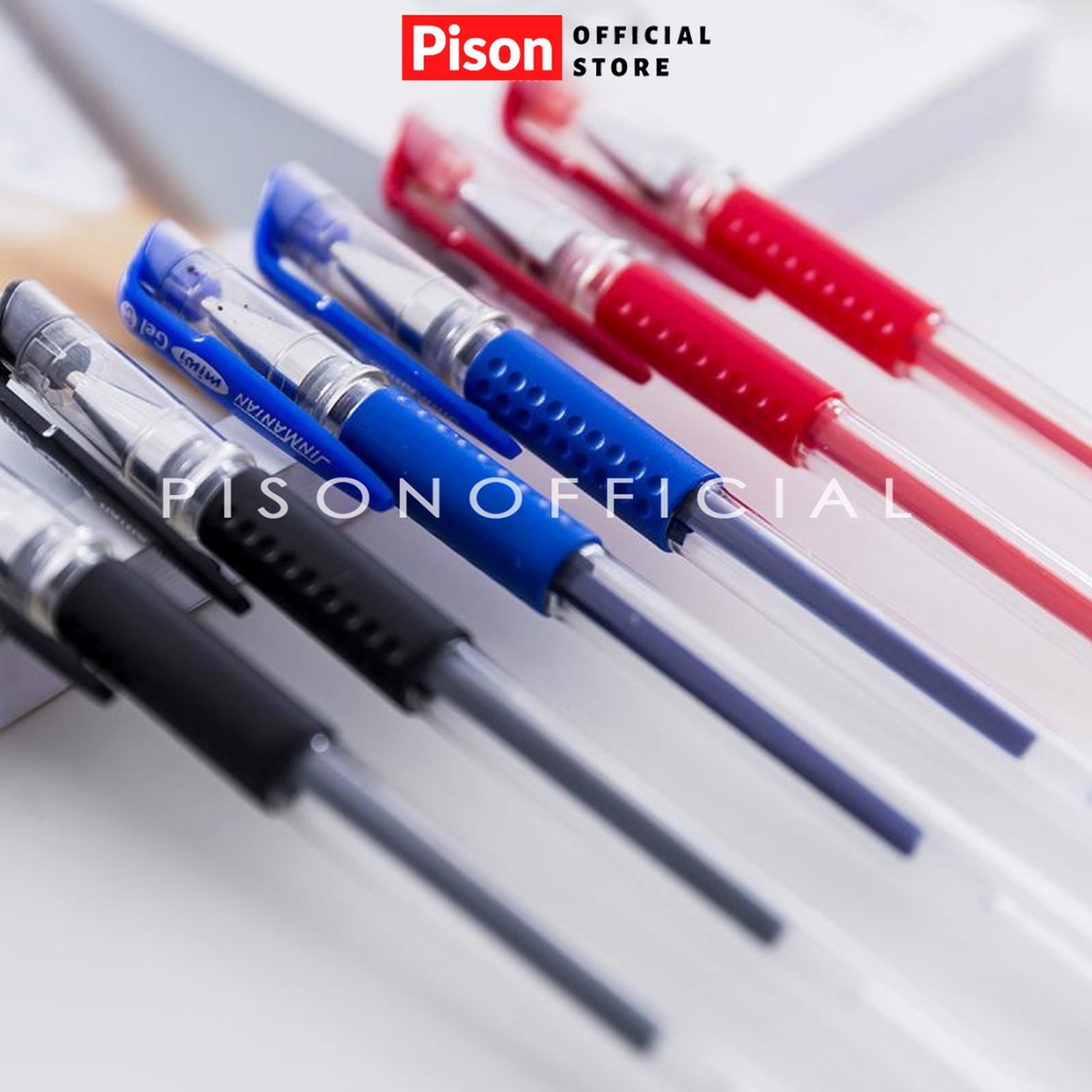 Set 10 bút bi nước mực gel Pison đen đỏ xanh ngòi kim 0.38mm - PVN1688 - 1 bộ