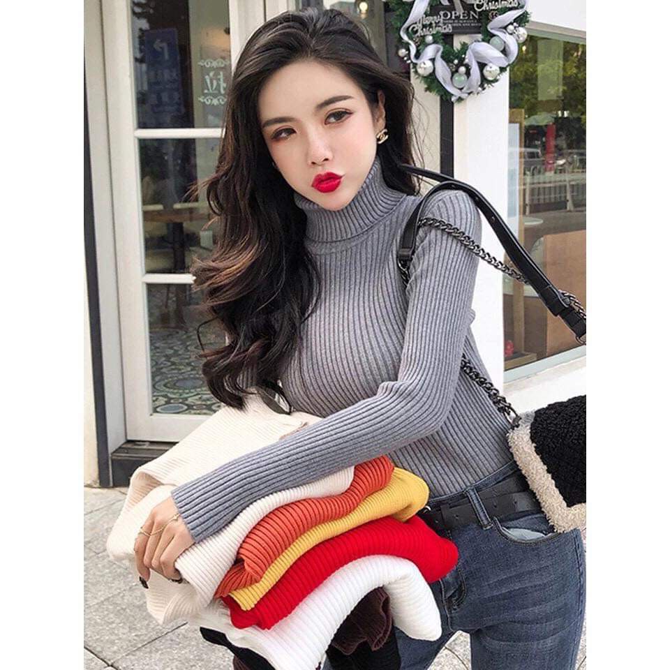 ÁO LEN NỮ CỔ LỌ, CỔ BẺ, ÁO LEN GÂN NHIỀU MÀU HÀN QUỐC SIÊU ĐẸP