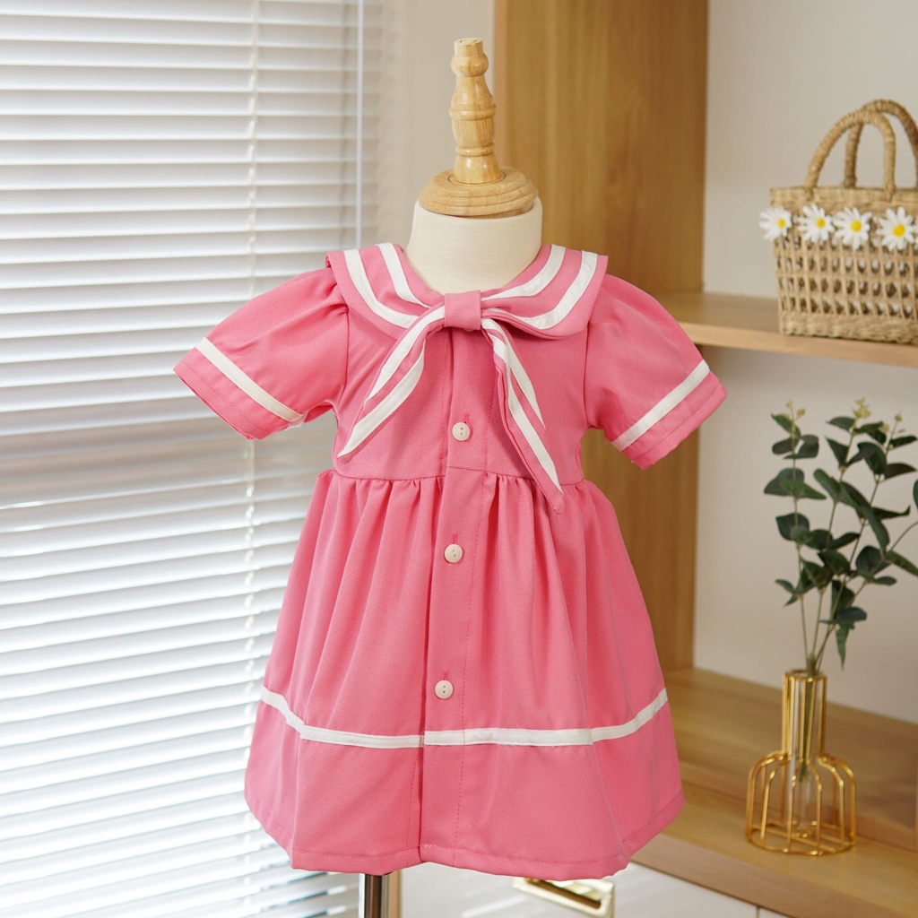 Đầm bé gái, váy thủy thủ cho bé gái từ 8kg - 26kg phối cổ trắng - TRASUAOI D026