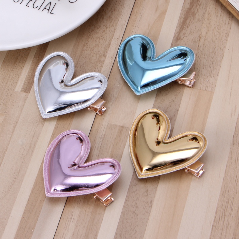 Kẹp Tóc Da PU Hình Trái Tim Lấp Lánh Dễ Thương Cho Bé Gái