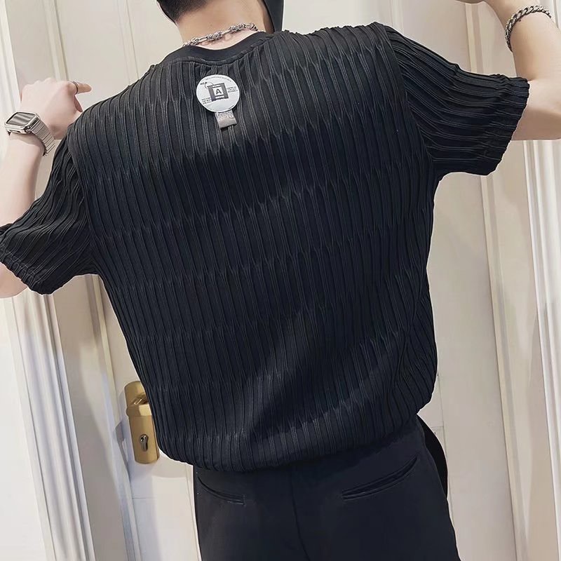 Áo Thun Mùa Hè 2022 Tay Cộc Phồng Bằng Lụa Lạnh Cao Cấp Có Cảm Giác Thoải Mái Màu Trắng Đen M-2XL Cho Nam