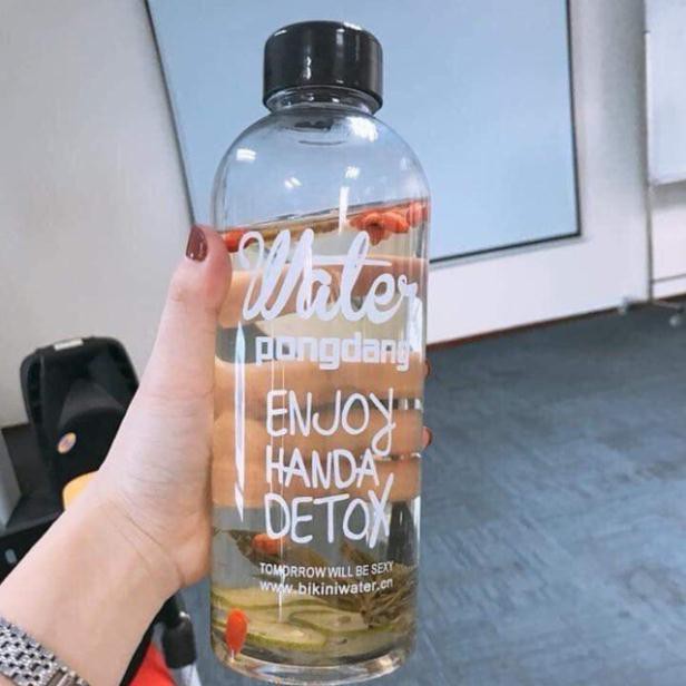 Bình Detox đẹp cao cấp trong suốt, bình Detox Pongdang 1000ml, bình nước thể thao, bình nước nhựa trong suốt - BDT