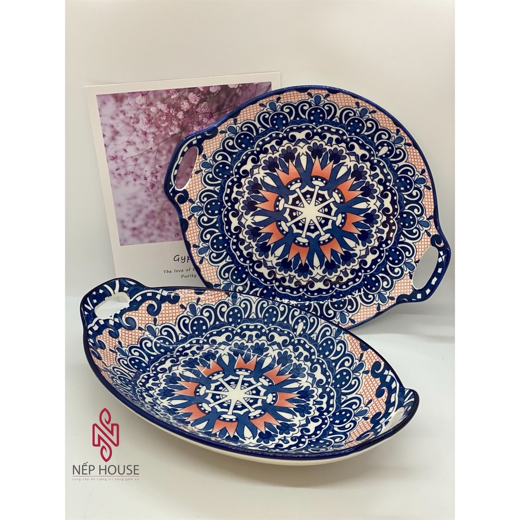 Set 2 Đĩa Sứ Tròn Và Bầu Dục Phong Cách Bohemian Đủ 6 Mẫu Siêu Đẹp