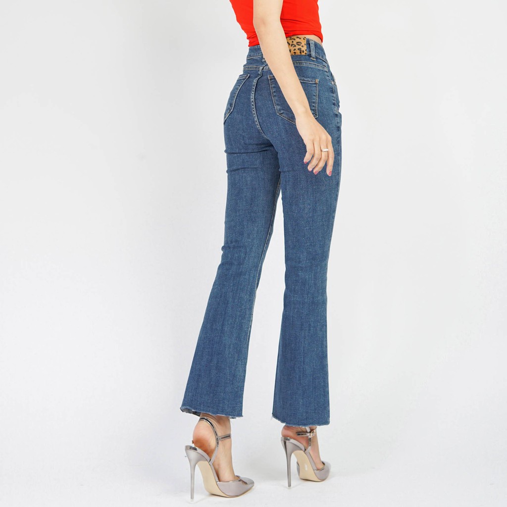 Quần jean ống loe GUPO lưng cao trơn dài cắt lai, quần jean nữ loe nhẹ cạp cao mới nhất