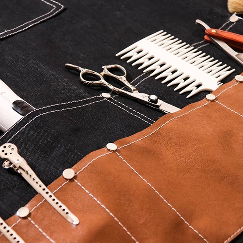 Tạp Dề Nhuộm Tóc Bằng Denim Màu Cà Phê Sữa