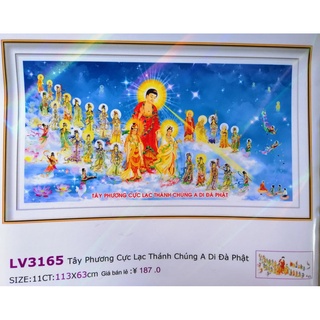 Tranh thêu chữ thập Tây phương cực lạc tam thế phật (chưa thêu) LV3165