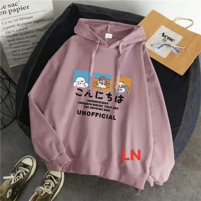 Áo hoodie ba co gấu và năm dòng chữ LN11