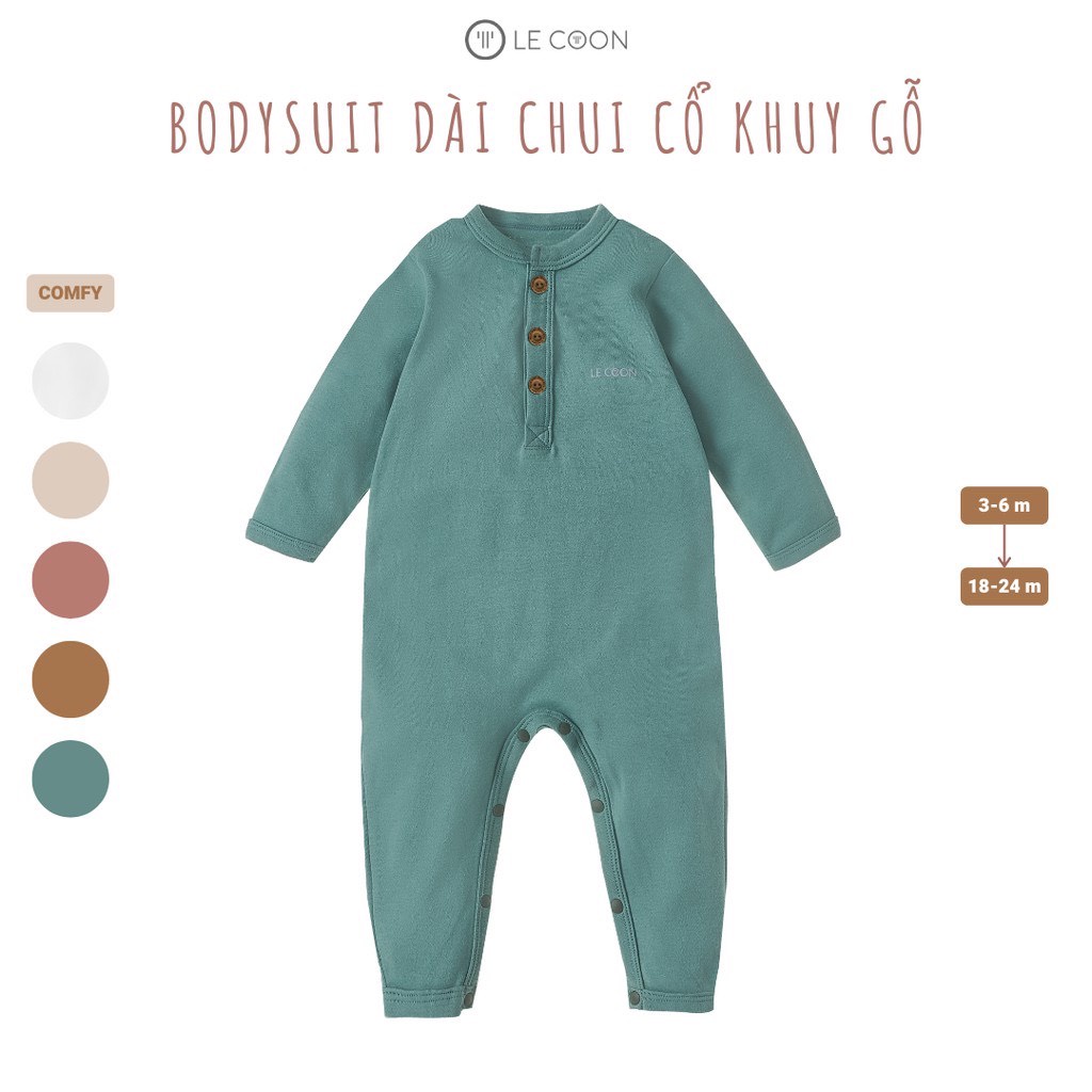 (LECOON) BODYSUIT DÀI CHUI CỔ KHUY GỖ CHO BÉ