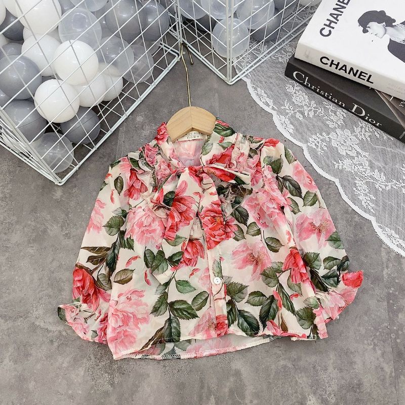 Áo lụa nhún bèo tiểu thư cho bé