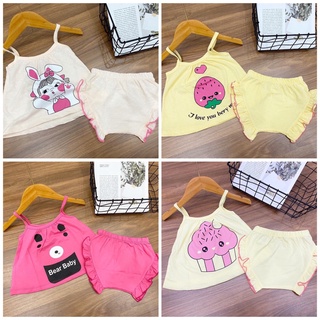 Đồ bộ hai 2 dây bé gái thun cotton xuất dư micky, vịt donal đang yêu - sỉ quần áo trẻ em