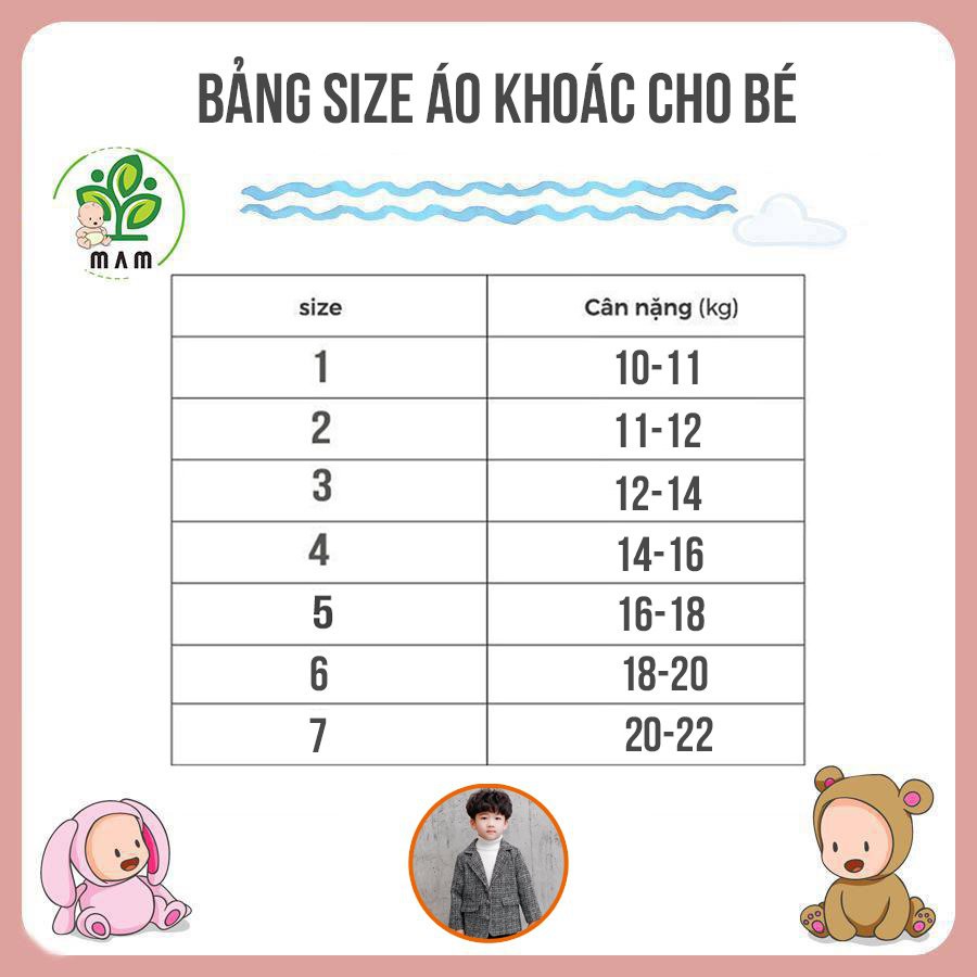 Áo Khoác Dạ Trẻ Em Hàn Quốc, Blazer Cho Bé Trai Từ 10 Đến 22Kg Mầm Shop