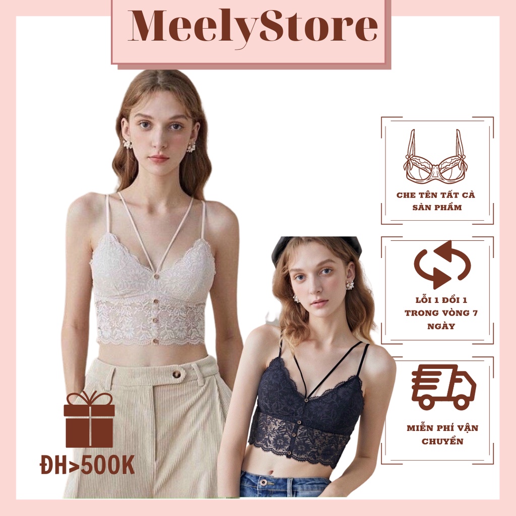 Áo Bralete Ren Nữ 2 Dây Cao Cấp Có Đệm Mút Dáng Crotop Thiết Kế Khuy Trước, Bra sexy siêu quyến rũ Hot Tôn Vòng 1 - 067
